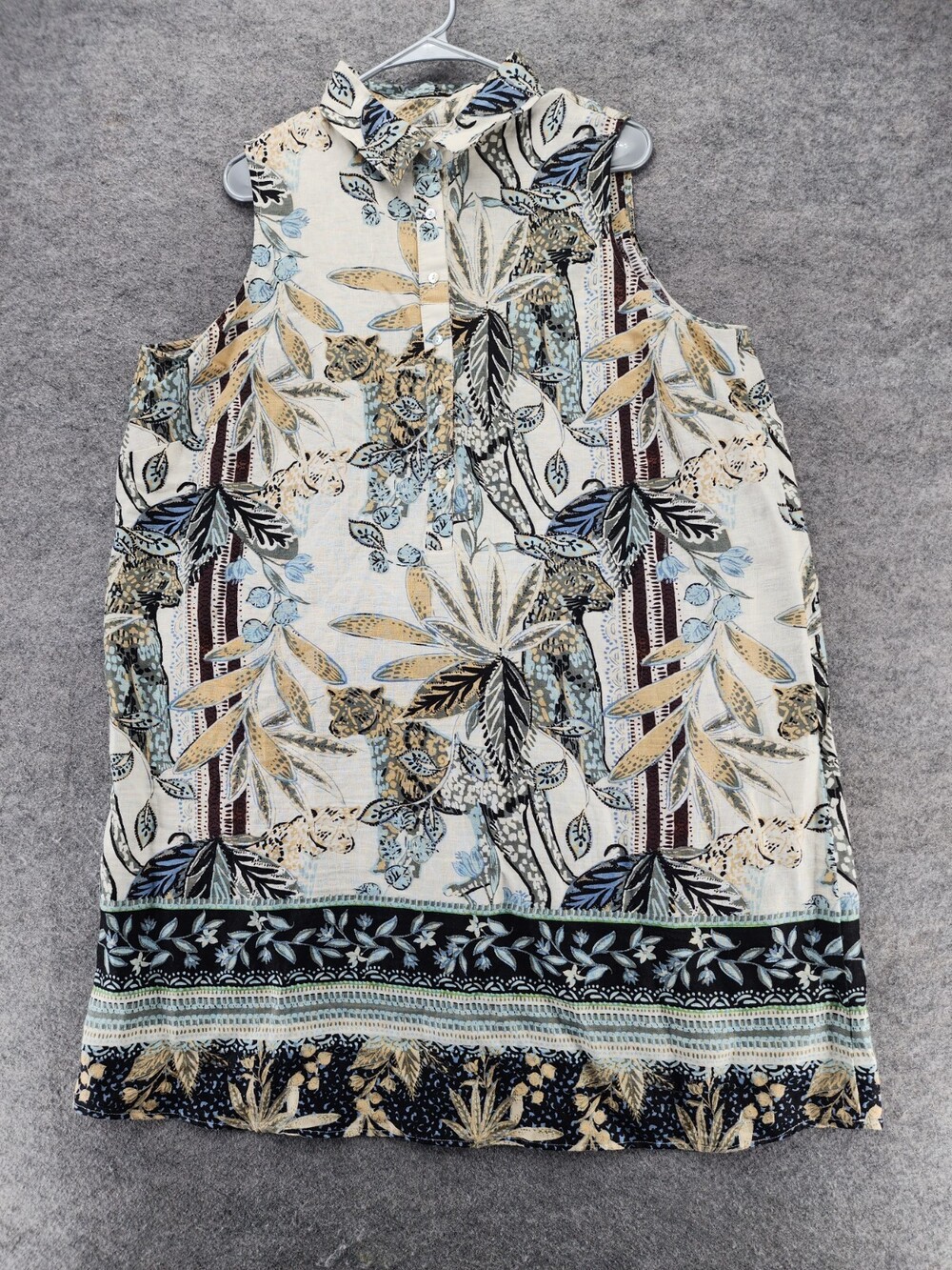 C&C California Dress Womens 1X Linen Sleeveless Cheetah Leopard